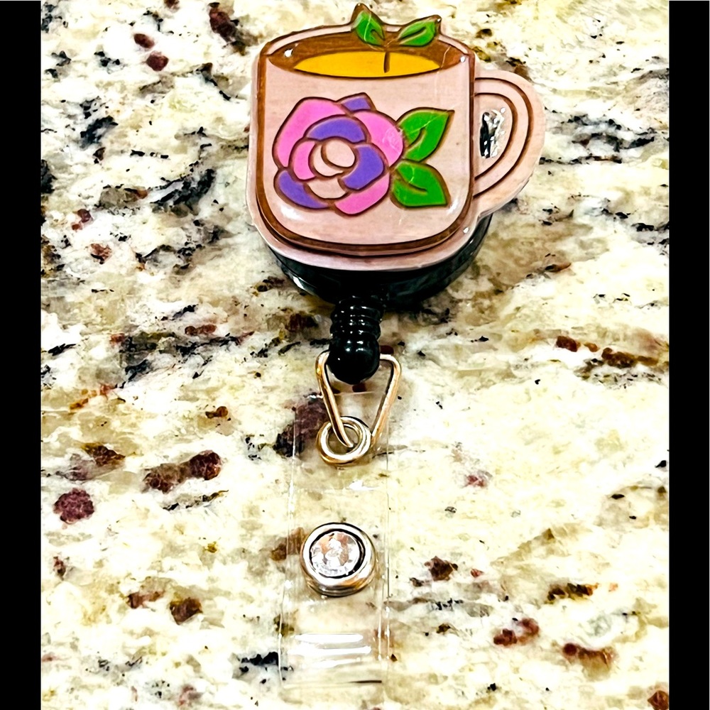 Flower cup badge reel, badge pull.